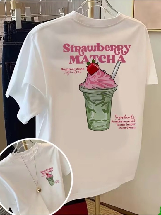 No Brand Tops - Women’s Strawberry Matcha Graphic Tee - NWOT